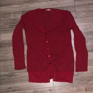 Red striped cardigan